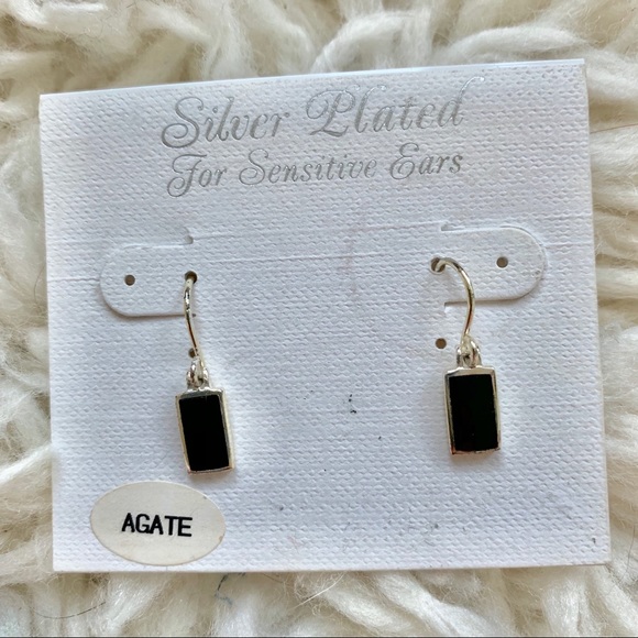 Sterling Silver Black Agate Earrings - Picture 3 of 6